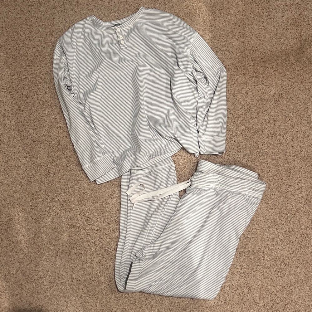 LOFT Gray Striped Henley Sleep Set